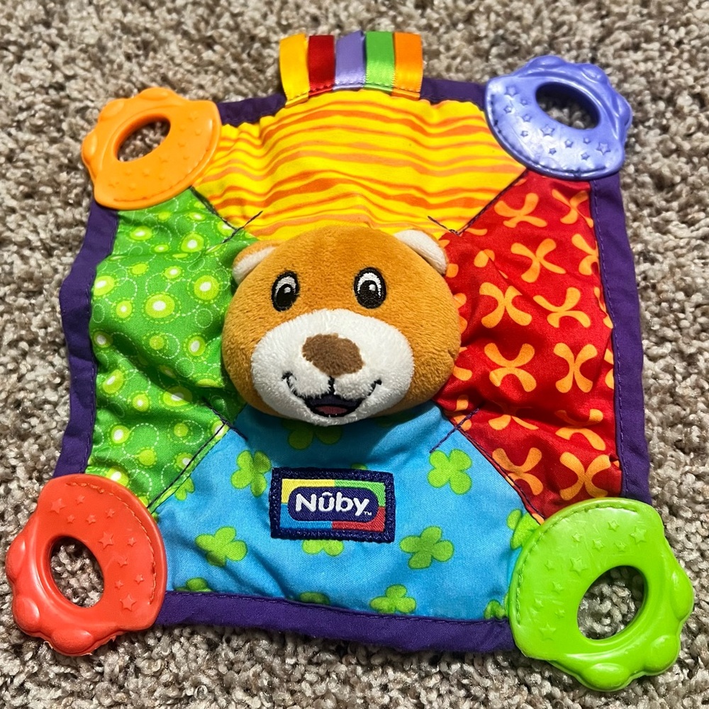 Nuby Comfort Teether Bear Teething Blanket Brown Bear Teether Lovey Security Toy